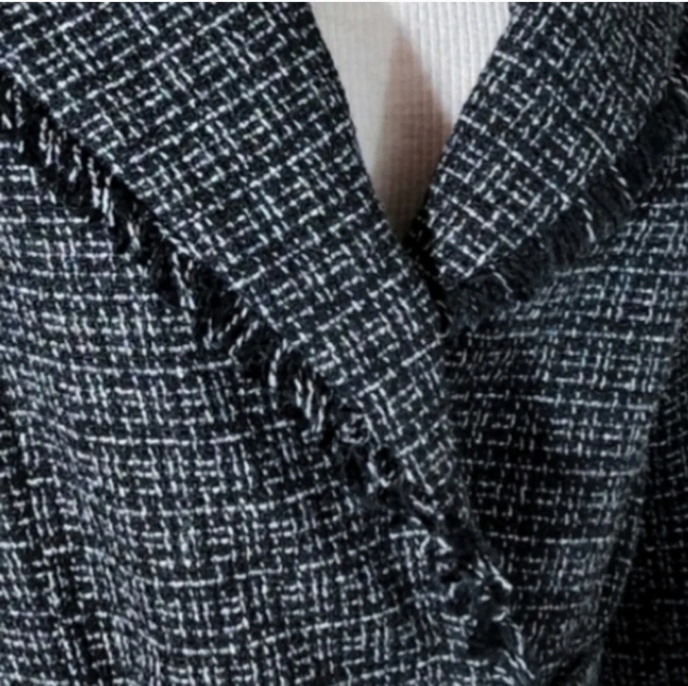 Supply & Demand Wool Blend Tweed Jacket Black Size S Frayed Edges